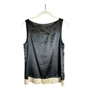 Theory Black Navy White Silk Colorblock Sleeveless Blouse Side Zip Small